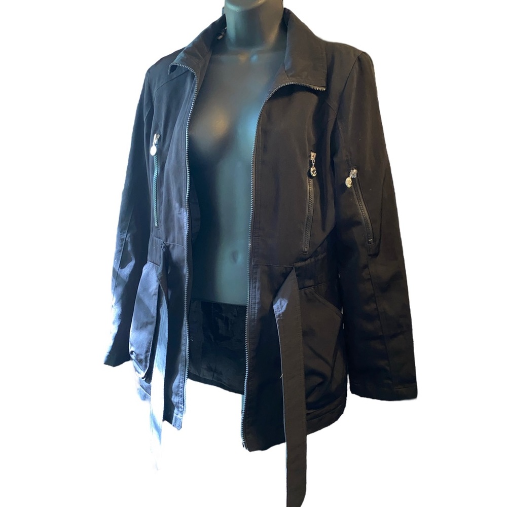 Betsey Johnson Womens Black Full Zip Rain Jacket Belted Extra Small XS